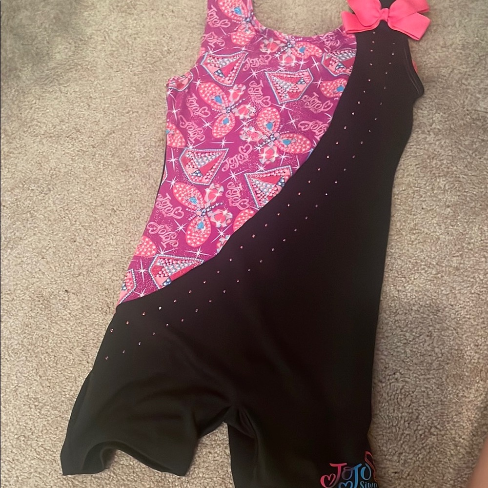 Pink and Black Gymnastics Leotard with Bow